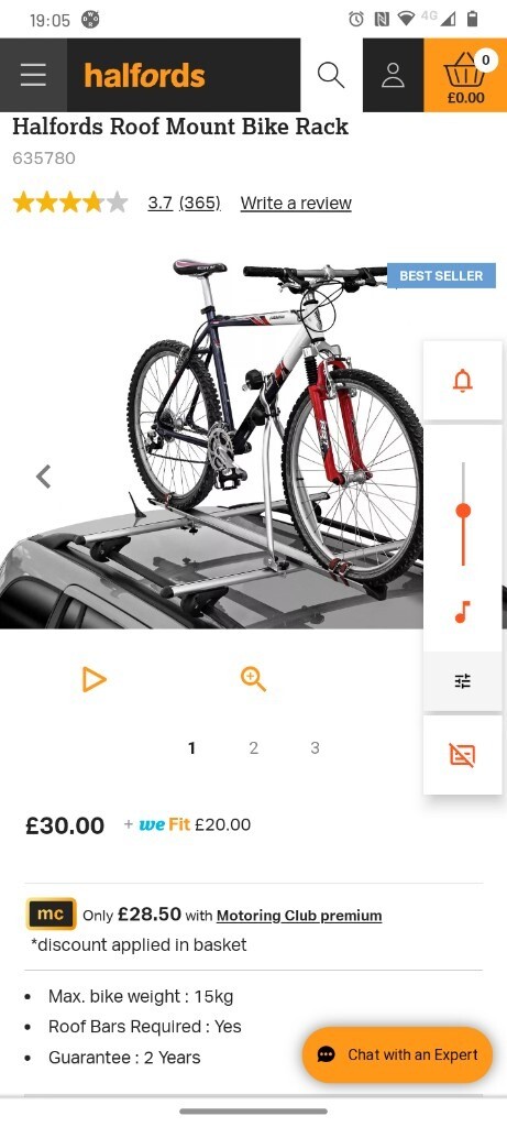 Halfords Roof Mounted Cycle Carriers 